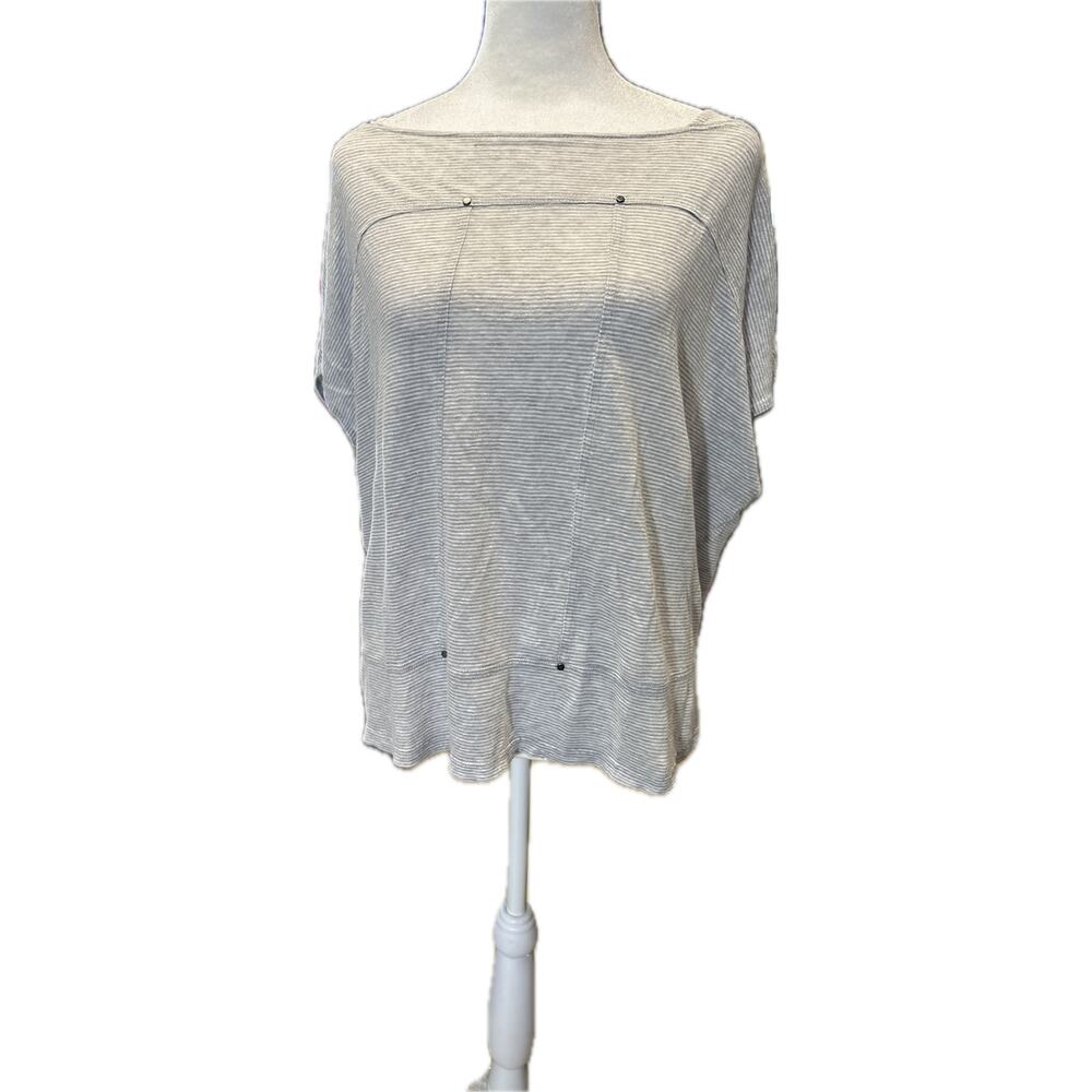 Eileen Fisher Women’s Top SZMedium Gray Striped Boxy Linen Dolman Sleeve